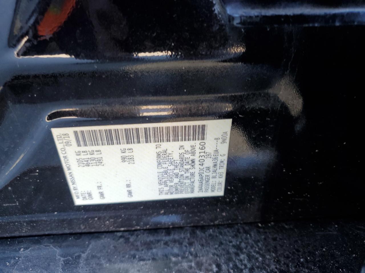 2018 Nissan Maxima VIN 1N4AA6AP0JC403160 Copart auction photo, front end damage thumbnail 12