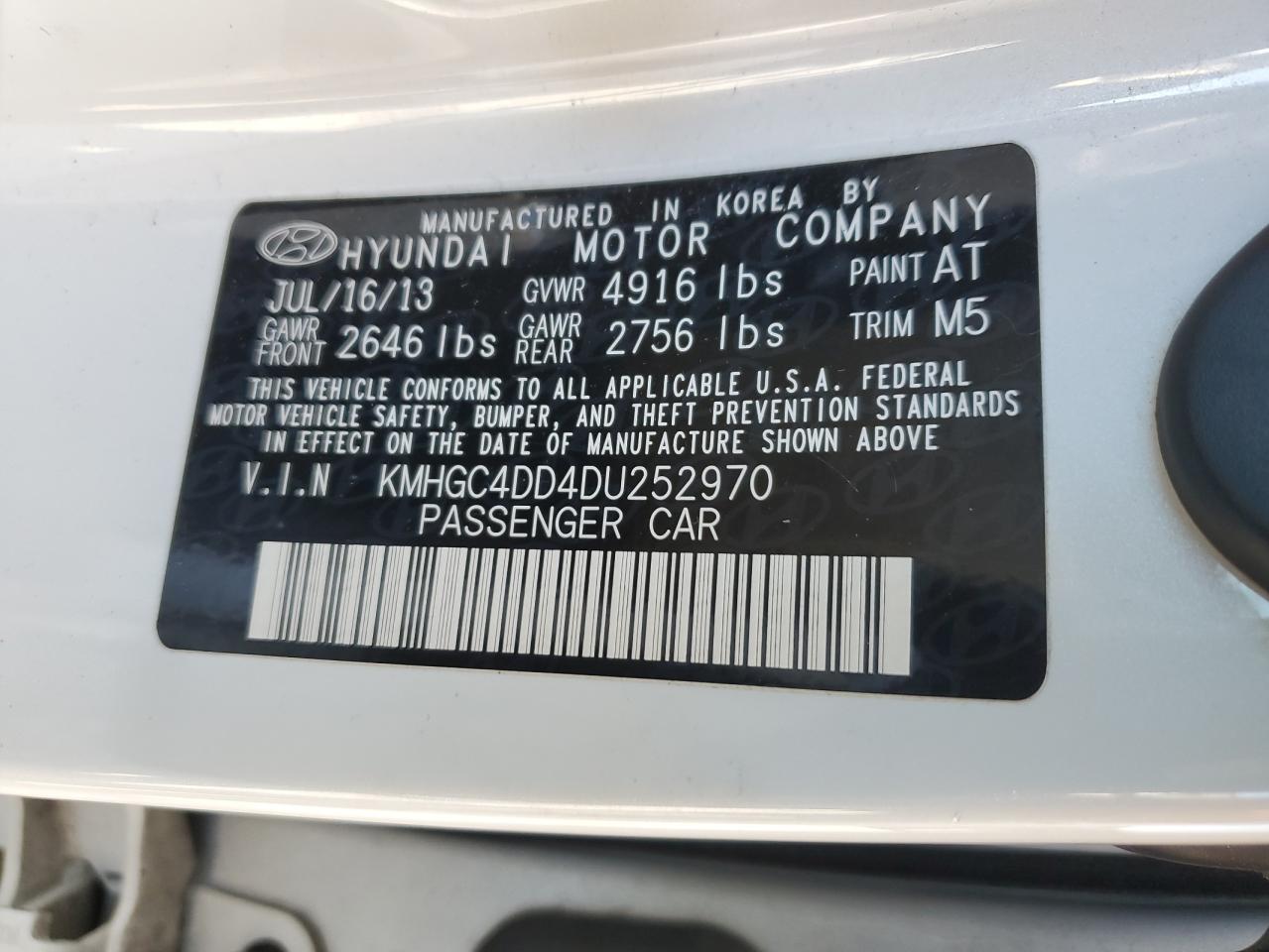 2013 Hyundai Genesis VIN KMHGC4DD4DU252970 Copart auction photo, front end damage thumbnail 12