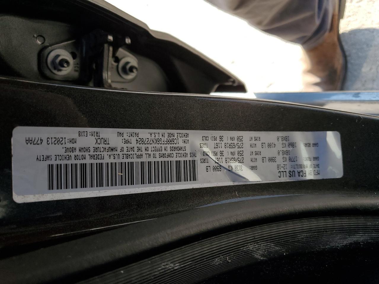 2019 RAM 1500 VIN 1C6RRFFG6KN727824 Copart auction photo, rear end damage thumbnail 13