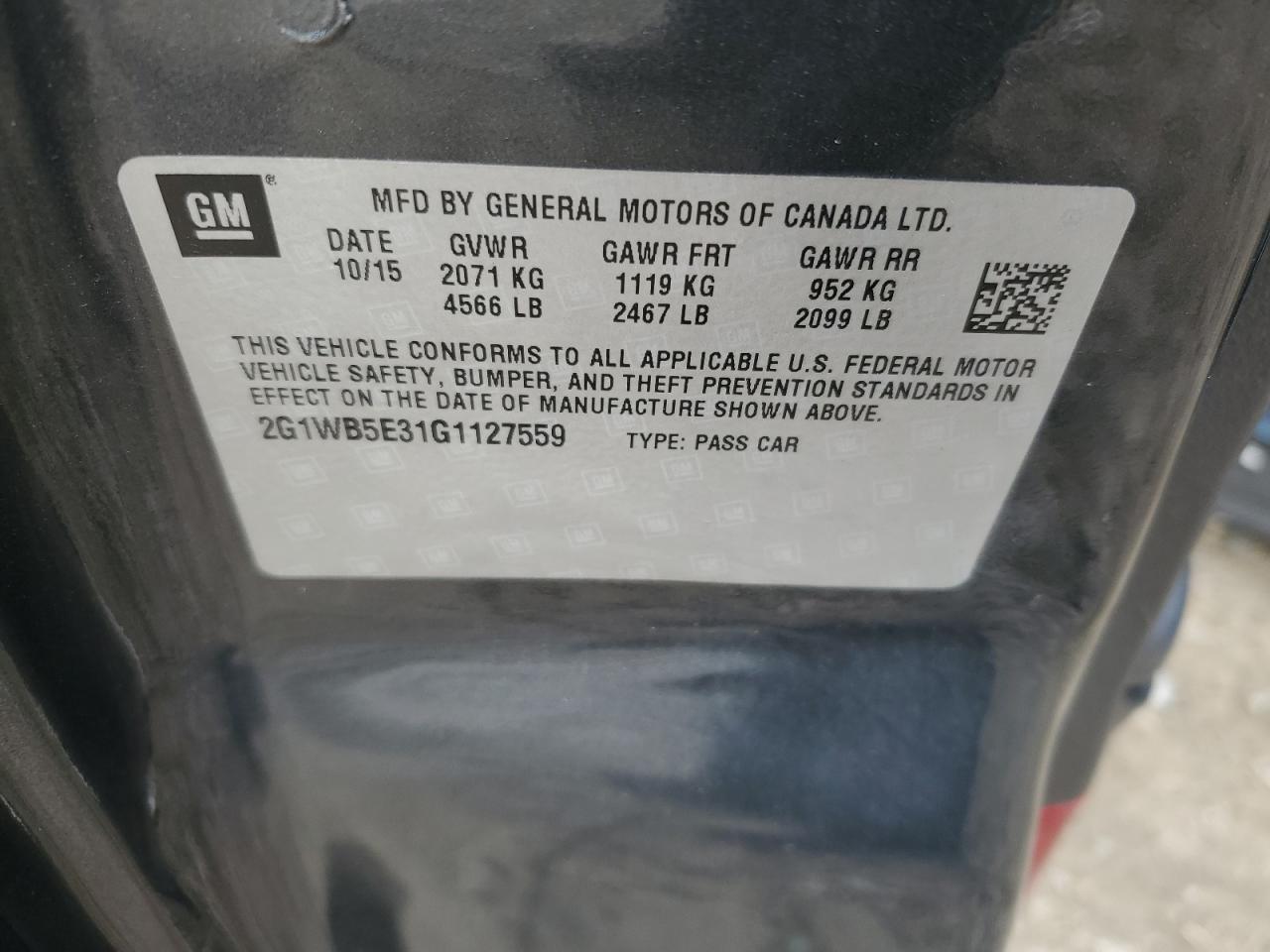 2016 Chevrolet Impala VIN 2G1WB5E31G1127559 Copart auction photo, all over damage thumbnail 12