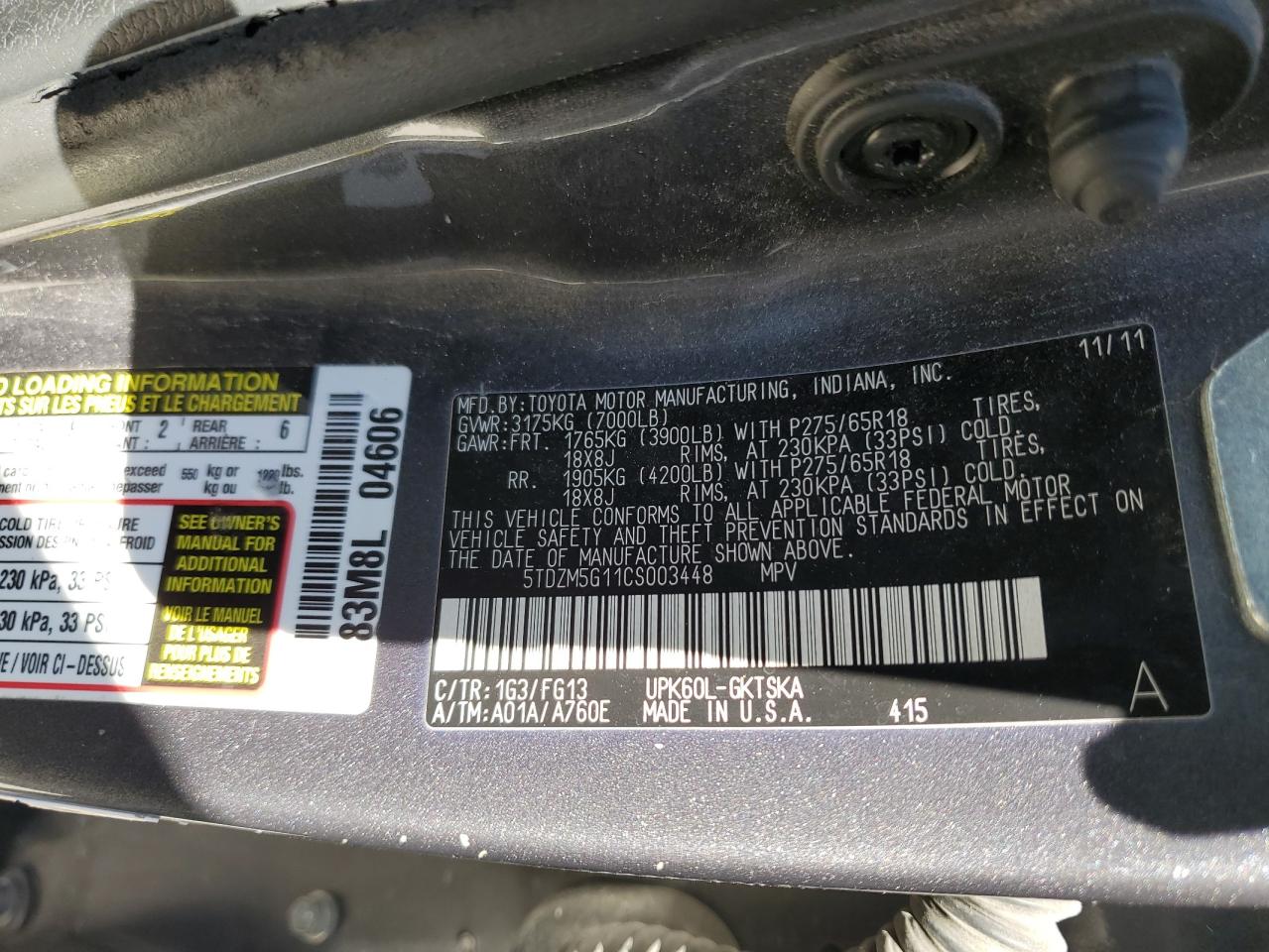 2012 Toyota Sequoia VIN 5TDZM5G11CS003448 Copart auction photo, front end / minor dent/scratches damage thumbnail 13