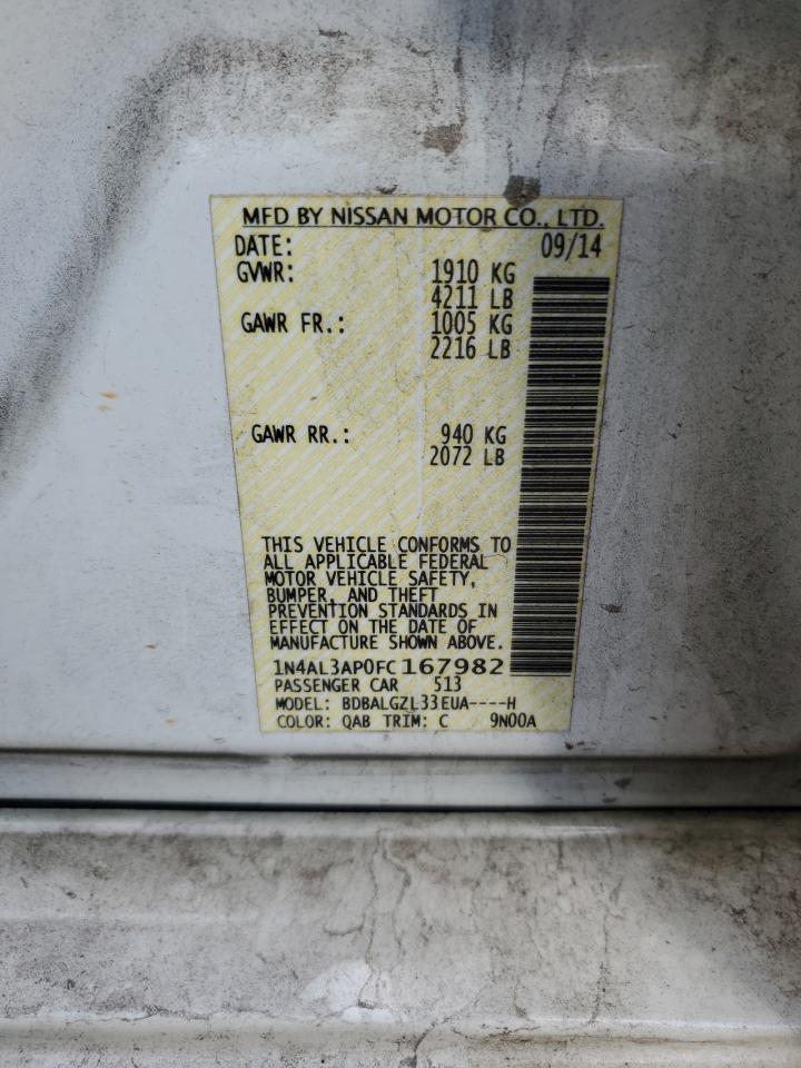 2015 Nissan Altima VIN 1N4AL3AP0FC167982 Copart auction photo, rear end / side damage thumbnail 14