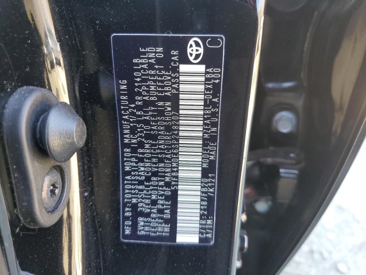 2025 Toyota Corolla VIN 5YFB4MDE6SP248207 Copart auction photo, front end damage thumbnail 14