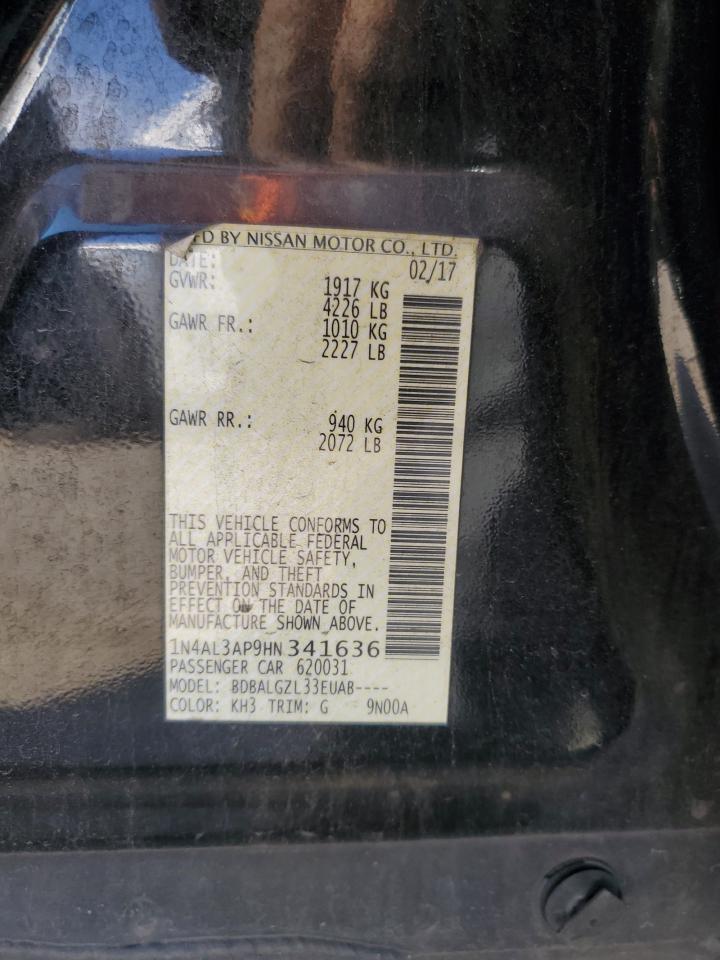 2017 Nissan Altima VIN 1N4AL3AP9HN341636 Copart auction photo, rear end / front end damage thumbnail 13