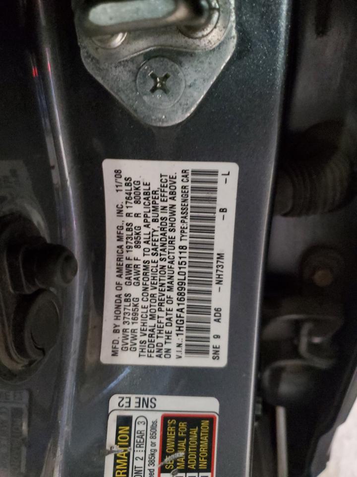 2009 Honda Civic VIN 1HGFA16899L015118 Copart auction photo, top/roof damage thumbnail 12