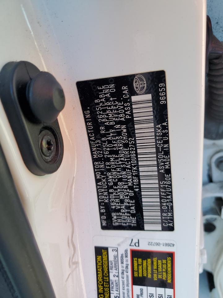 2013 Toyota Camry VIN 4T1BF1FK1DU662752 Copart auction photo, front end / side damage thumbnail 12