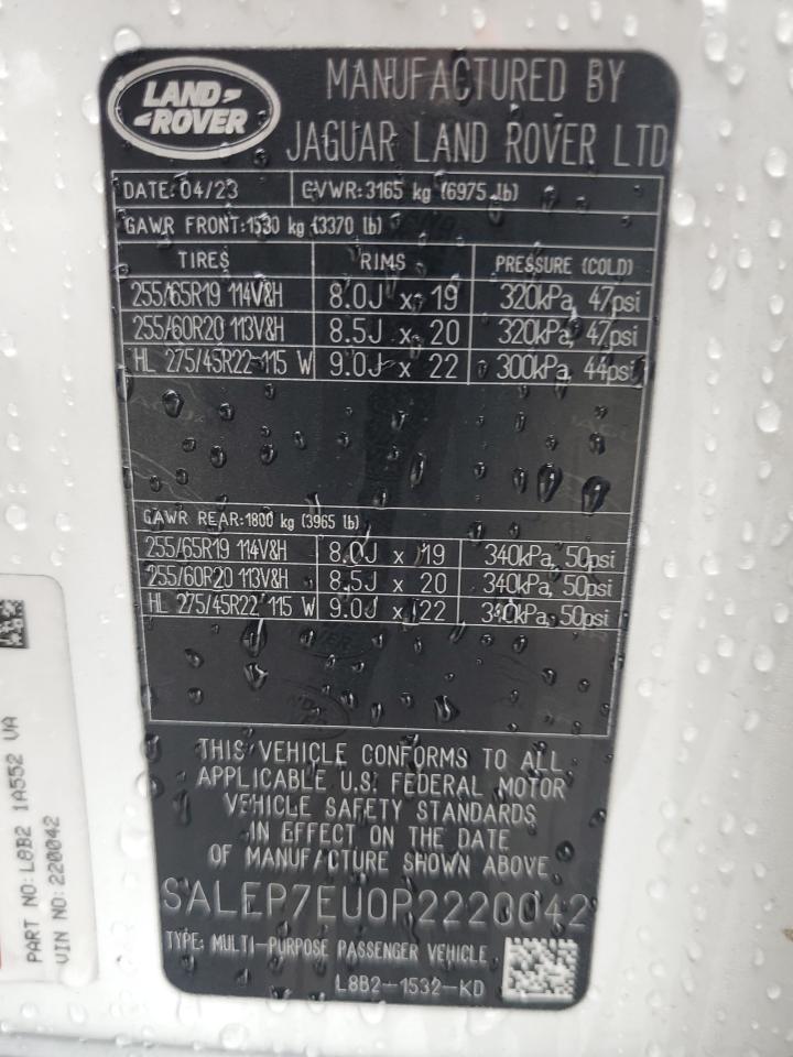 2023 Land Rover Defender VIN SALEP7EU0P2220042 Copart auction photo, rear end / partial repair damage thumbnail 13