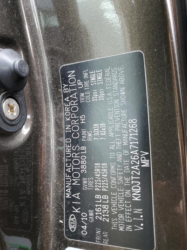 2010 KIA Soul VIN KNDJT2A26A7171268 Copart auction photo, front end damage thumbnail 14