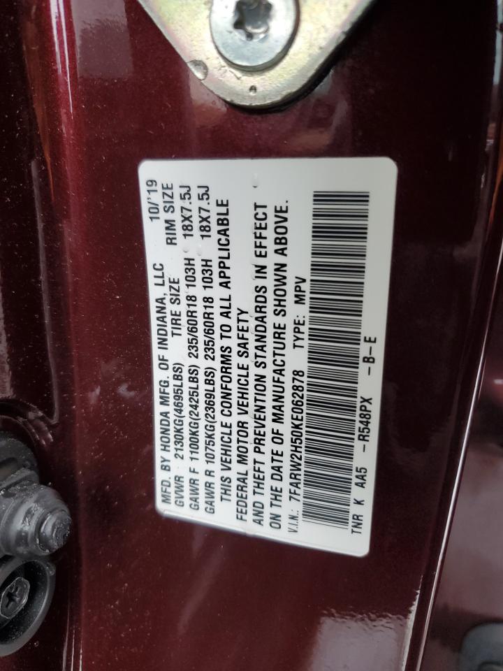 2019 Honda CR-V VIN 7FARW2H50KE062878 Copart auction photo, front end damage thumbnail 14