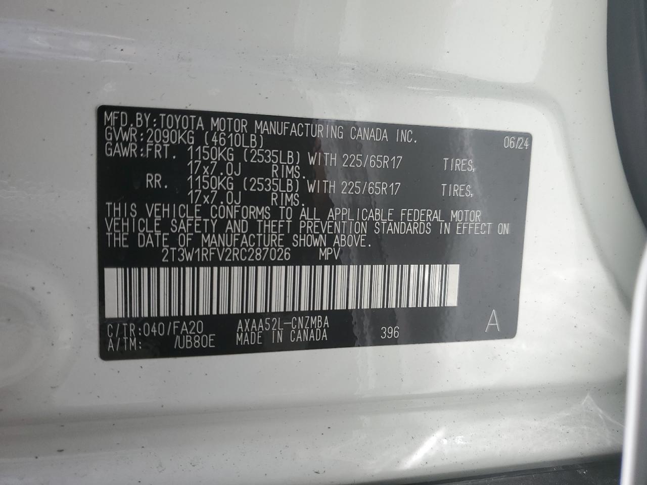 2024 Toyota RAV 4 VIN 2T3W1RFV2RC287026 Copart auction photo, front end damage thumbnail 14