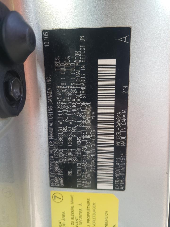 2006 Lexus RX VIN 2T2GA31U76C046076 Copart auction photo, all over damage thumbnail 13