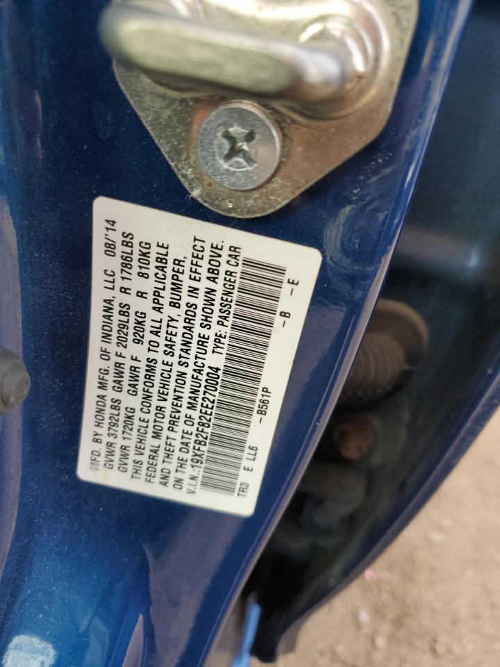 2014 Honda Civic VIN 19XFB2F82EE270004 Copart auction photo, front end / minor dent/scratches damage thumbnail 12