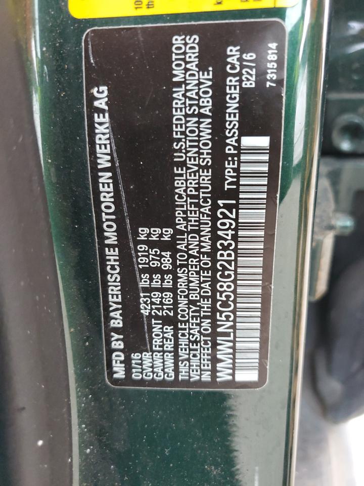 2016 MINI Cooper VIN WMWLN5C58G2B34921 Copart auction photo, mechanical damage thumbnail 12