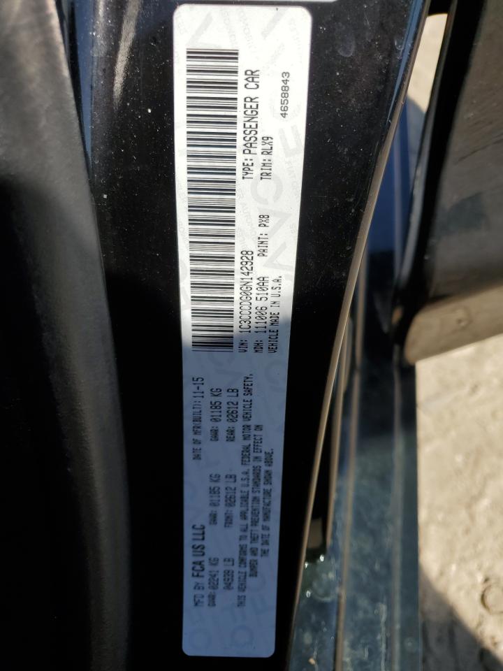 2016 Chrysler 200 VIN 1C3CCCDG0GN142928 Copart auction photo, side / rear end damage thumbnail 14