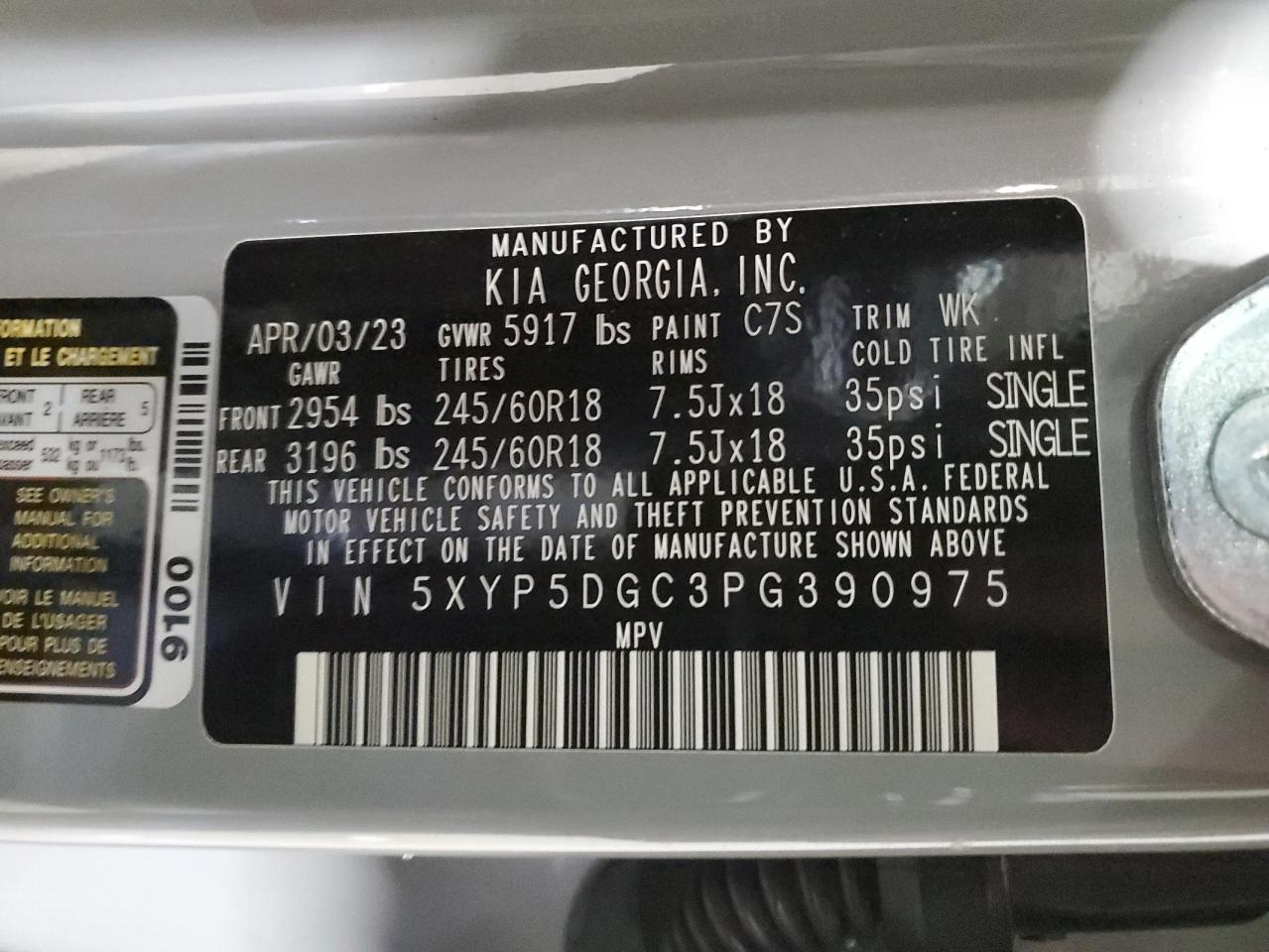 2023 KIA Telluride VIN 5XYP5DGC3PG390975 Copart auction photo, all over damage thumbnail 14