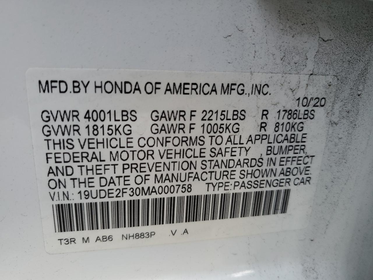 2021 Acura ILX VIN 19UDE2F30MA000758 Copart auction photo, rear end / minor dent/scratches damage thumbnail 12