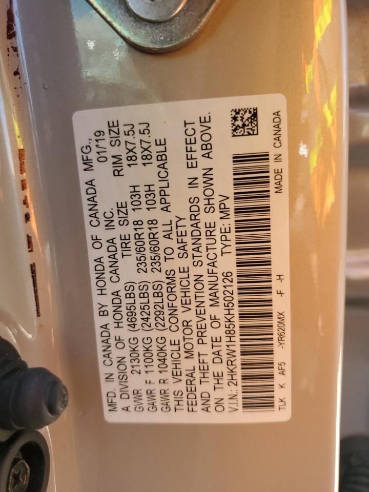 2019 Honda CR-V VIN 2HKRW1H85KH502126 Copart auction photo, front end damage thumbnail 12
