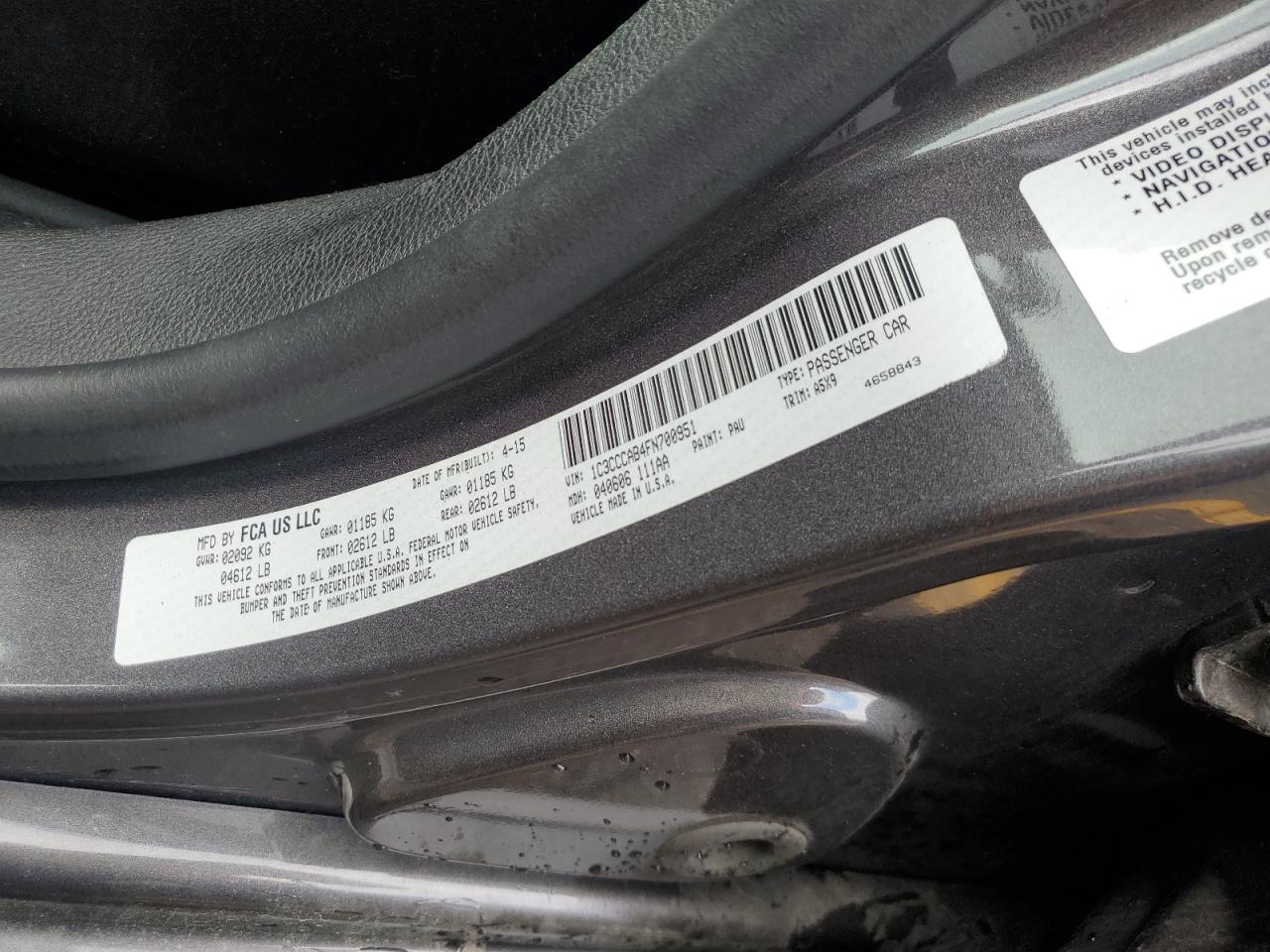 2015 Chrysler 200 VIN 1C3CCCAB4FN700951 Copart auction photo, front end damage thumbnail 13