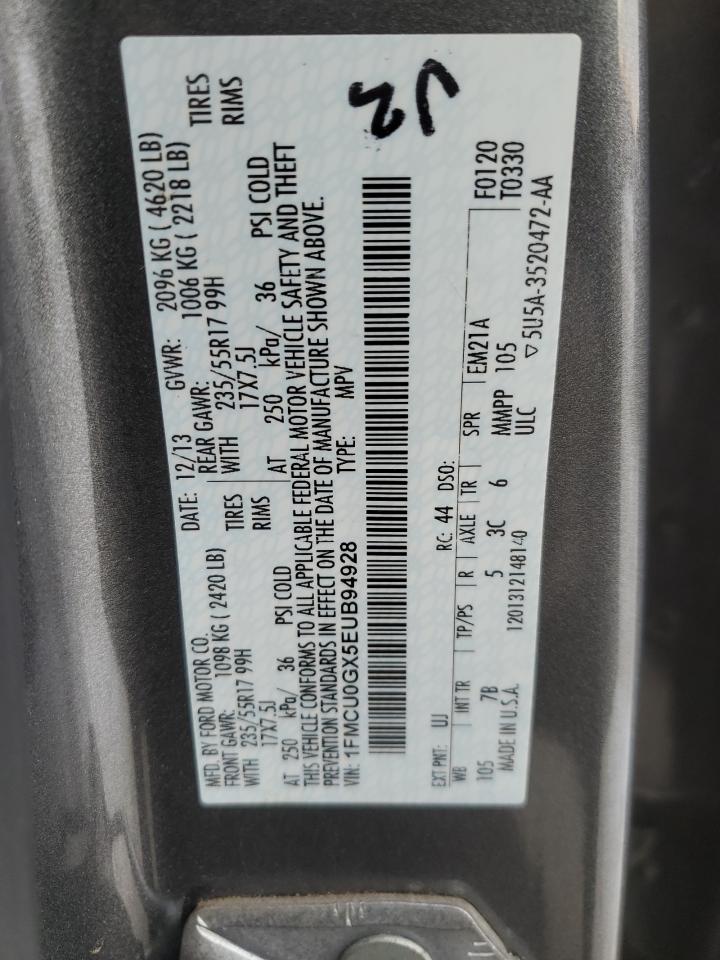 2014 Ford Escape VIN 1FMCU0GX5EUB94928 Copart auction photo, front end / rear end damage thumbnail 14