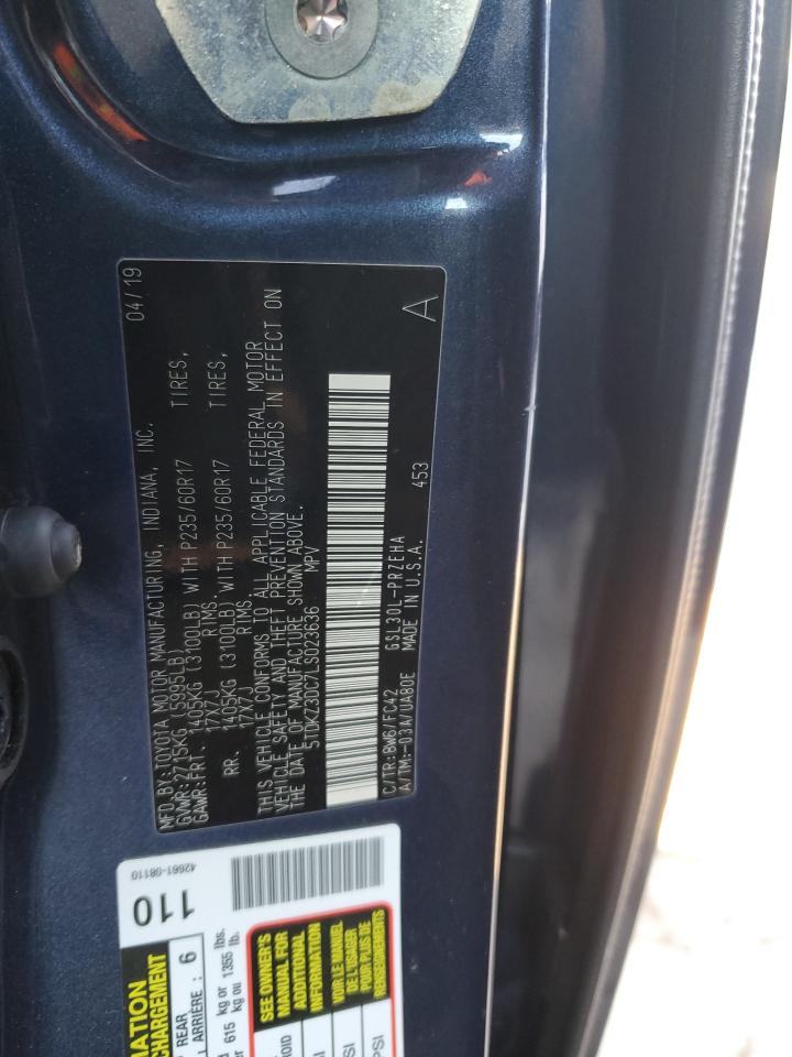 2020 Toyota Sienna VIN 5TDKZ3DC7LS023636 Copart auction photo, side / front end damage thumbnail 14