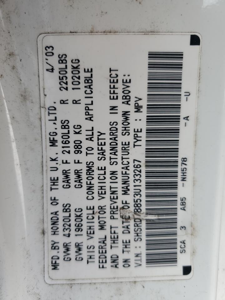 2003 Honda CR-V VIN SHSRD78853U133267 Copart auction photo, rear end damage thumbnail 13