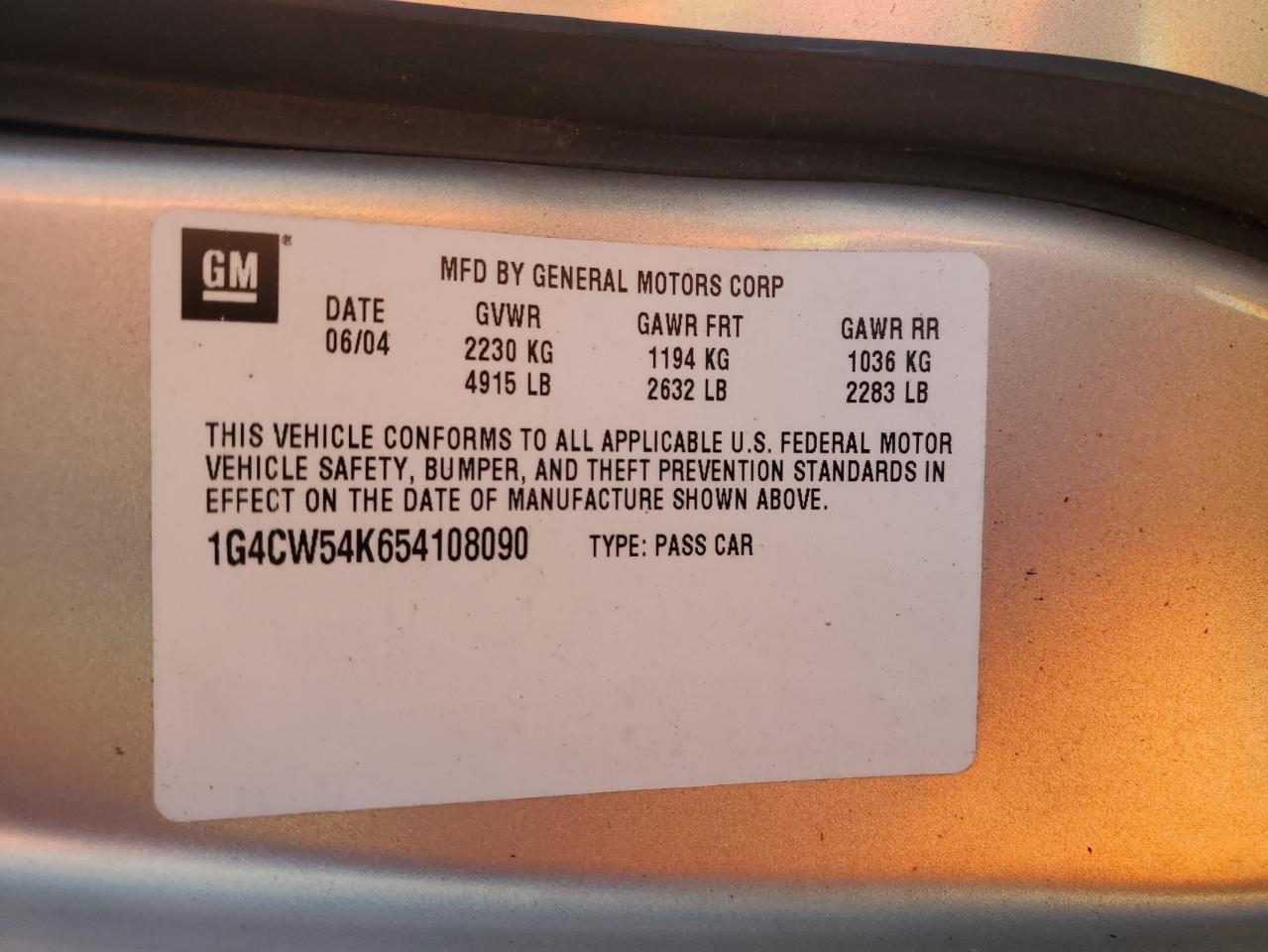 2005 Buick Park Avenue VIN 1G4CW54K654108090 Copart auction photo, front end damage thumbnail 12