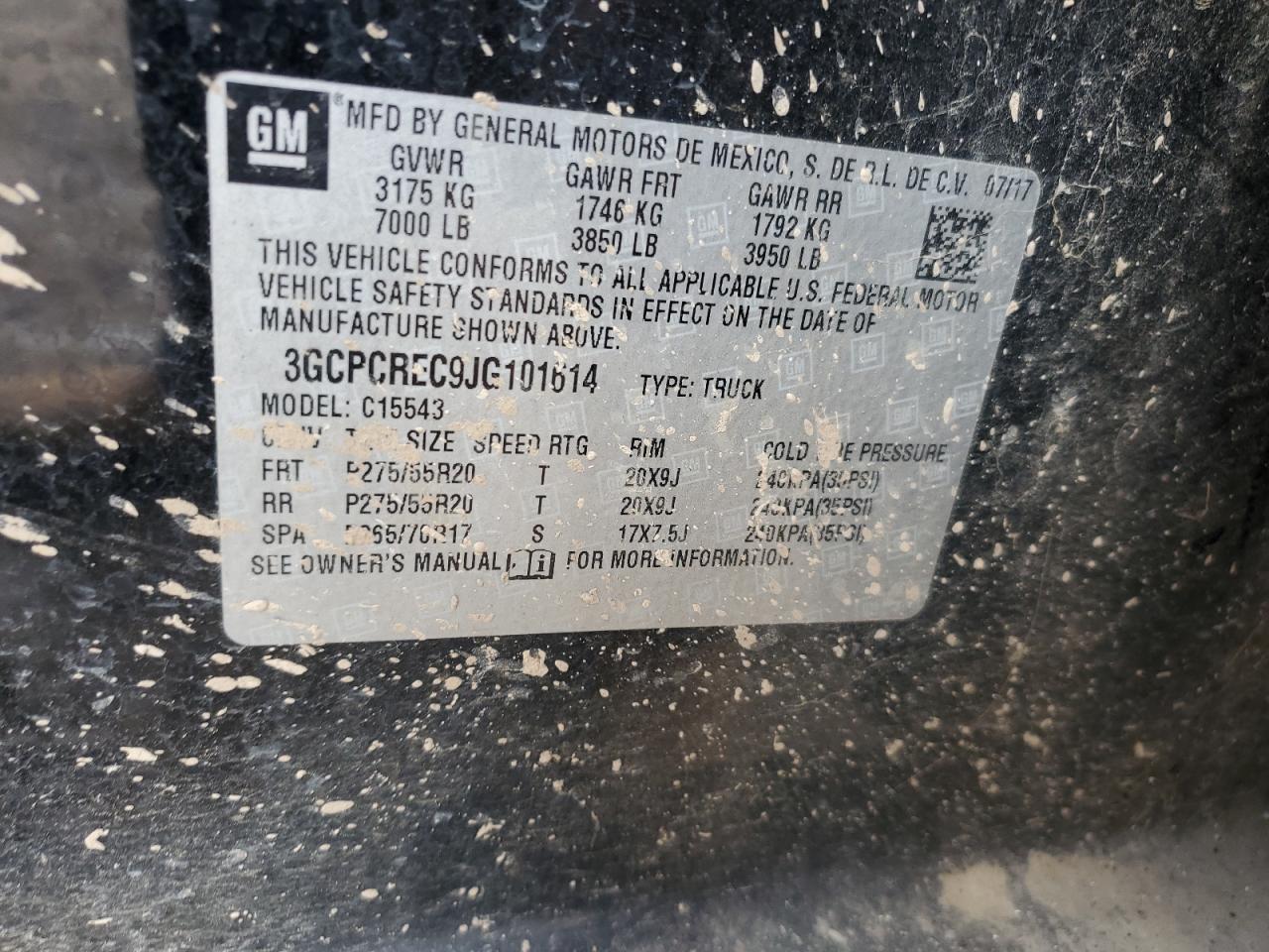 2018 Chevrolet Silverado VIN 3GCPCREC9JG101614 Copart auction photo, front end / side damage thumbnail 13