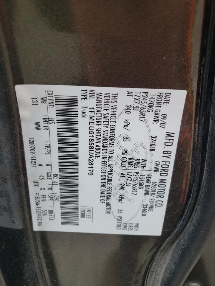 2008 Ford Explorer VIN 1FMEU51858UA28176 Copart auction photo, front end / minor dent/scratches damage thumbnail 13