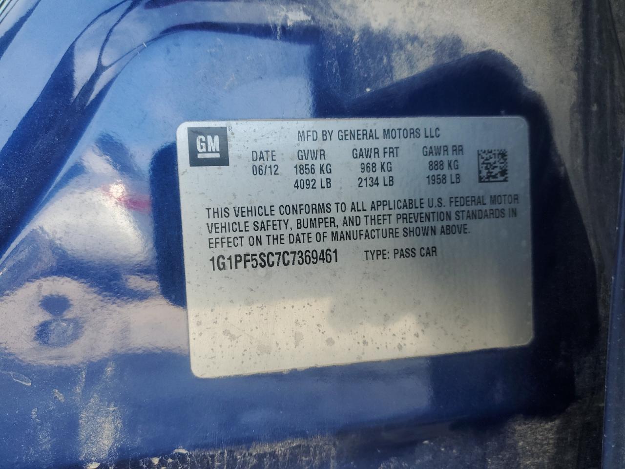 2012 Chevrolet Cruze VIN 1G1PF5SC7C7369461 Copart auction photo, front end damage thumbnail 12
