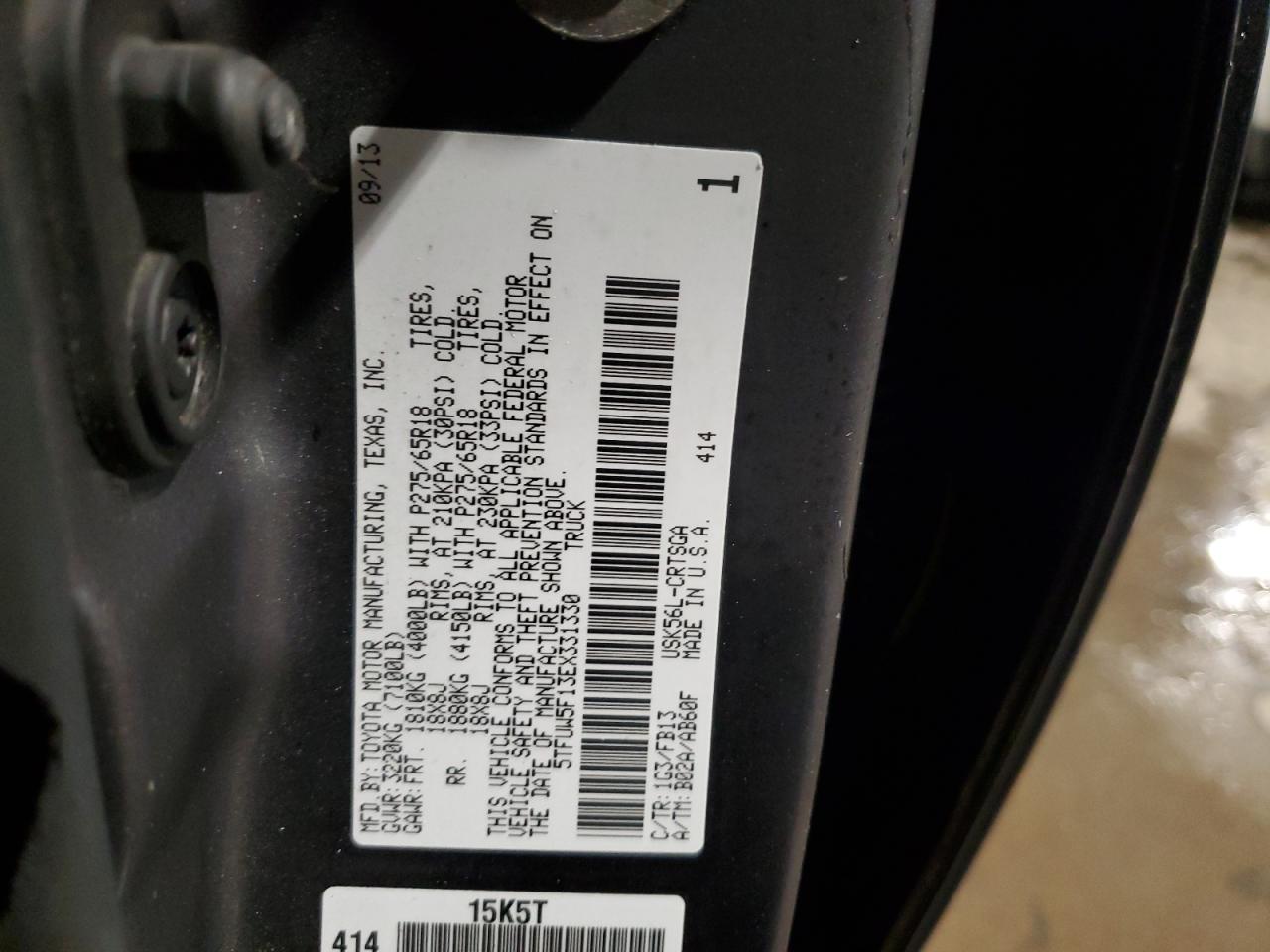 2014 Toyota Tundra VIN 5TFUW5F13EX331330 Copart auction photo, front end / minor dent/scratches damage thumbnail 14