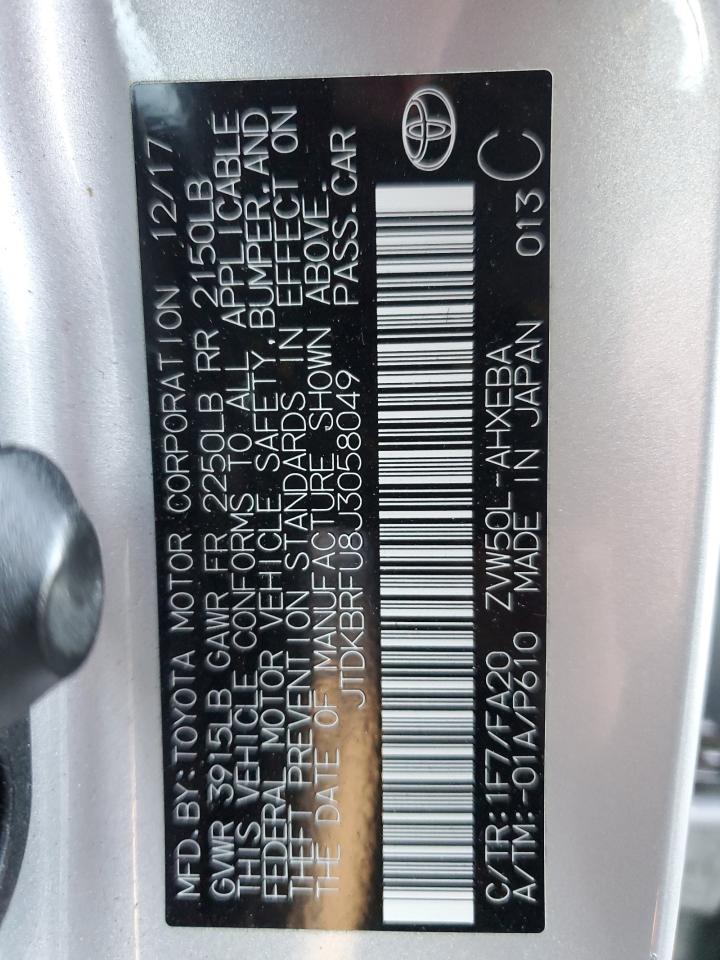 2018 Toyota Prius VIN JTDKBRFU8J3058049 Copart auction photo, minor dent/scratches damage thumbnail 12
