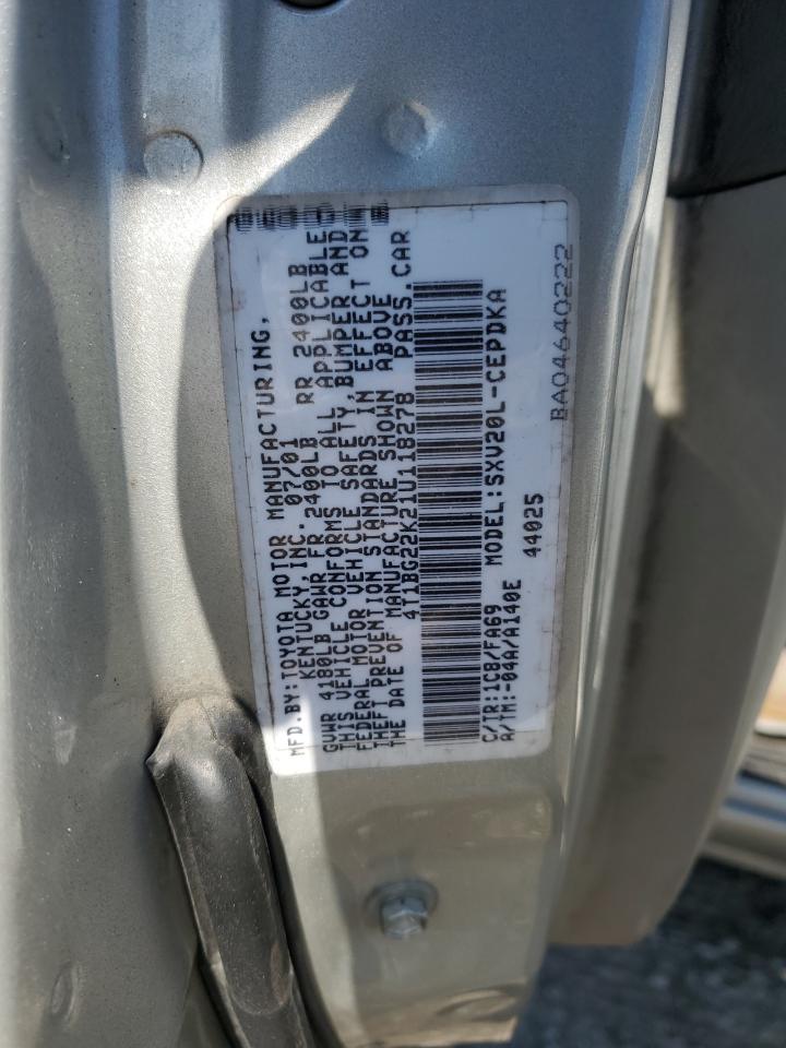 2001 Toyota Camry VIN 4T1BG22K21U118278 Copart auction photo, front end damage thumbnail 14