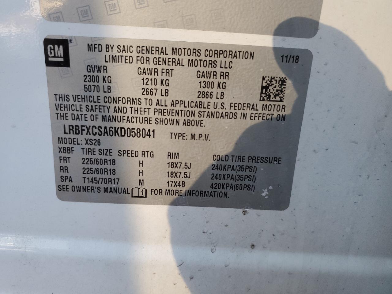 2019 Buick Envision VIN LRBFXCSA6KD058041 Copart auction photo, front end / minor dent/scratches damage thumbnail 13
