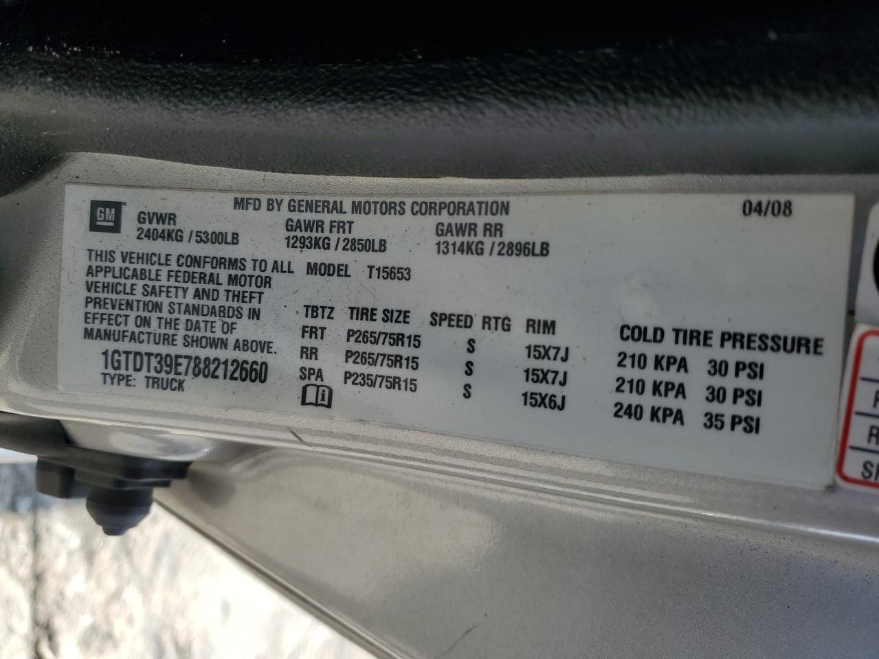 2008 GMC Canyon VIN 1GTDT39E788212660 Copart auction photo, rollover / all over damage thumbnail 12