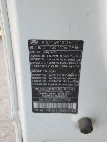 2013 Land Rover Range Rover VIN SALSK2D45DA772630 Copart auction photo, minor dent/scratches damage thumbnail 12
