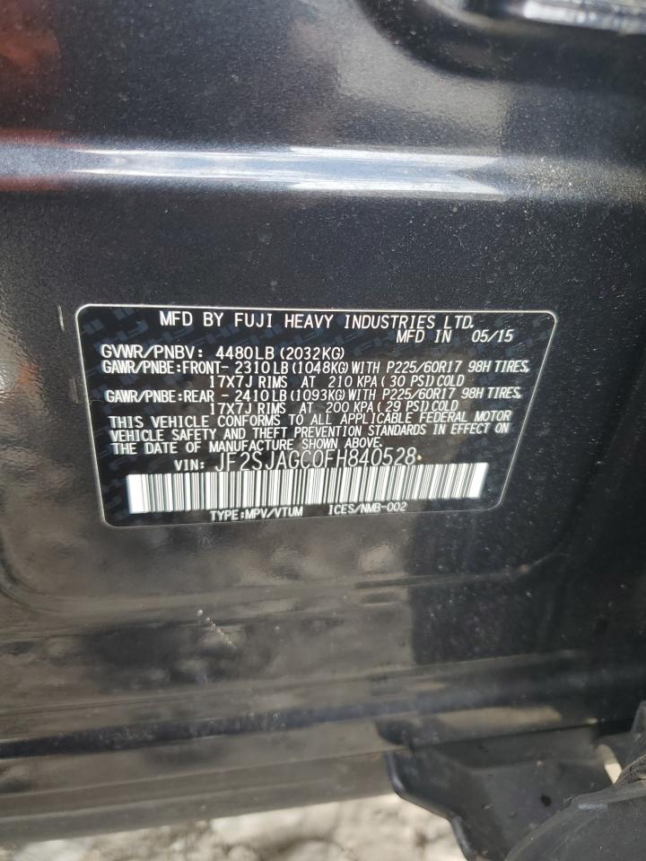 2015 Subaru Forester VIN JF2SJAGC0FH840528 Copart auction photo, front end damage thumbnail 16