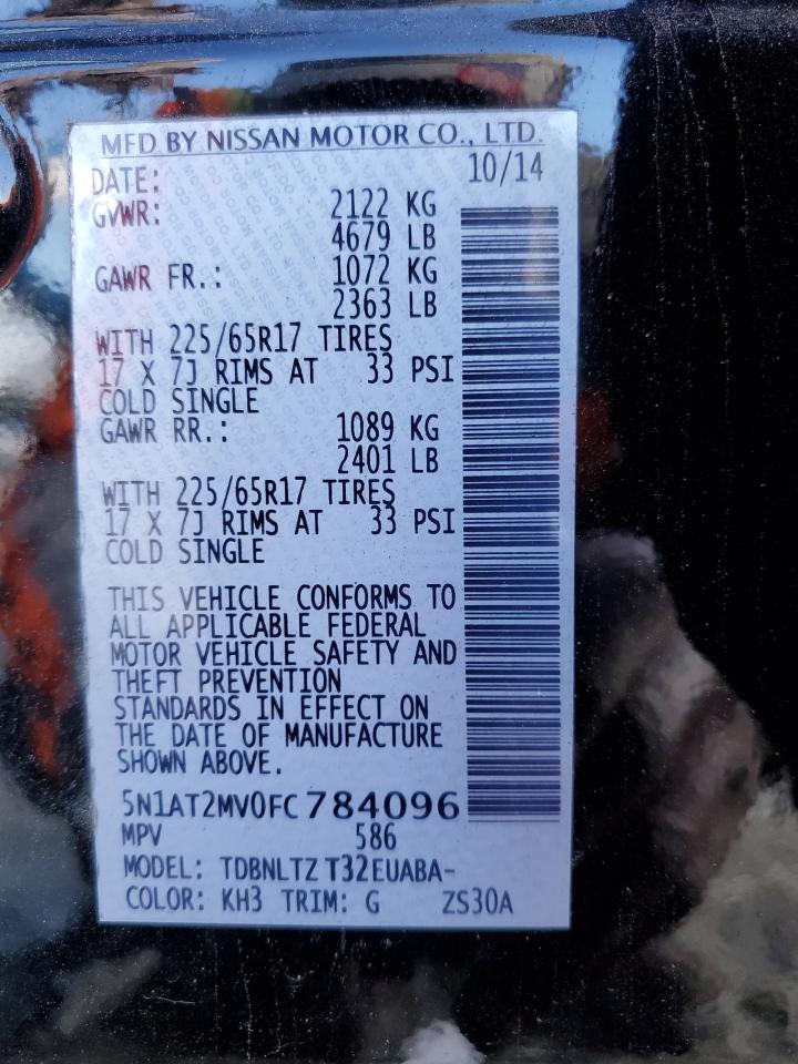 2015 Nissan Rogue VIN 5N1AT2MV0FC784096 Copart auction photo, front end damage thumbnail 14