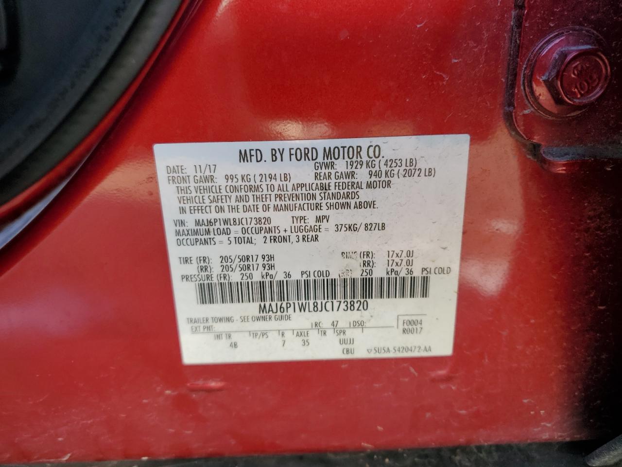 2018 Ford EcoSport VIN MAJ6P1WL8JC173820 Copart auction photo, front end / minor dent/scratches damage thumbnail 15
