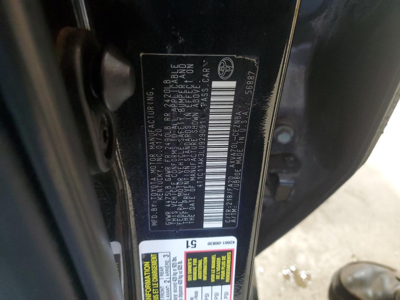 2020 Toyota Camry VIN 4T1C11AK3LU929091 Copart auction photo, front end / minor dent/scratches damage thumbnail 12