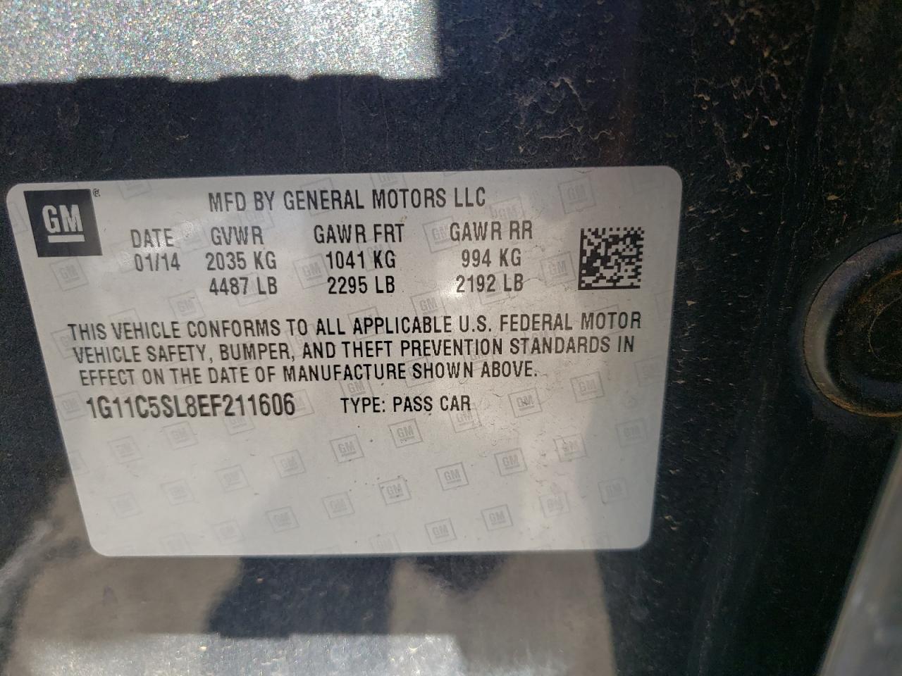 2014 Chevrolet Malibu VIN 1G11C5SL8EF211606 Copart auction photo, rear end / front end damage thumbnail 12