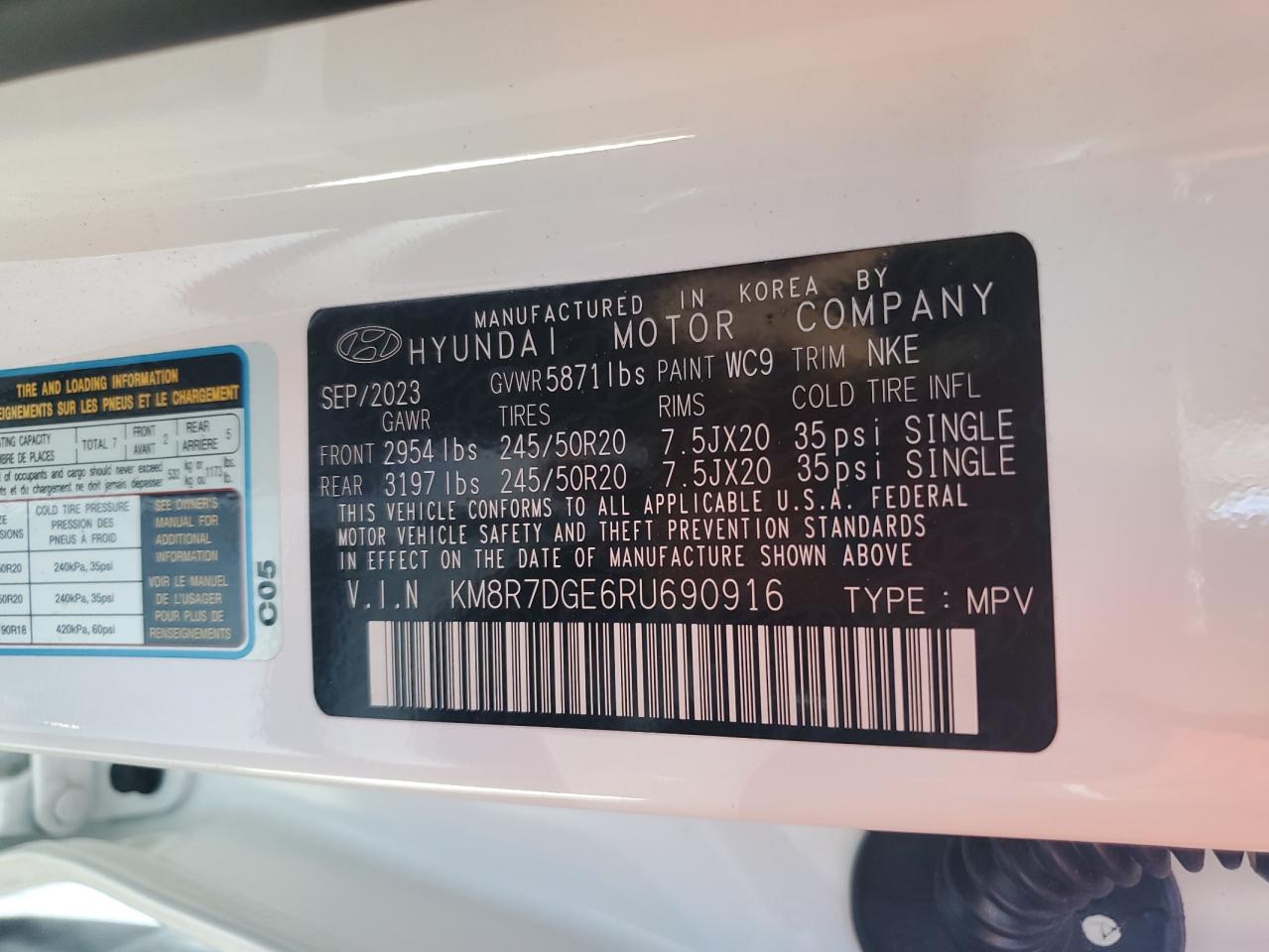 2024 Hyundai Palisade VIN KM8R7DGE6RU690916 Copart auction photo, rear end damage thumbnail 14