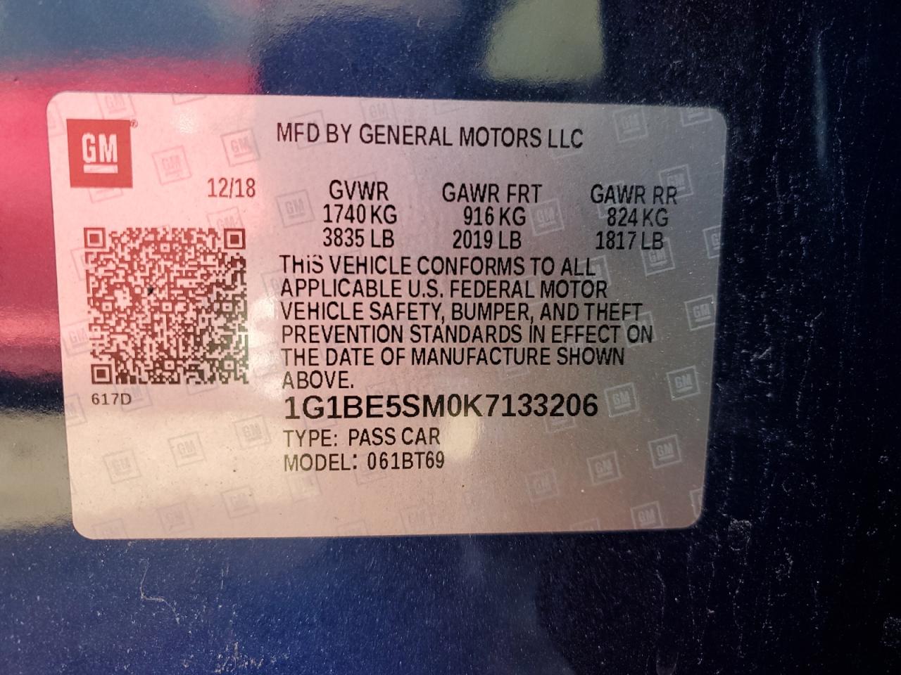 2019 Chevrolet Cruze VIN 1G1BE5SM0K7133206 Copart auction photo, front end damage thumbnail 13