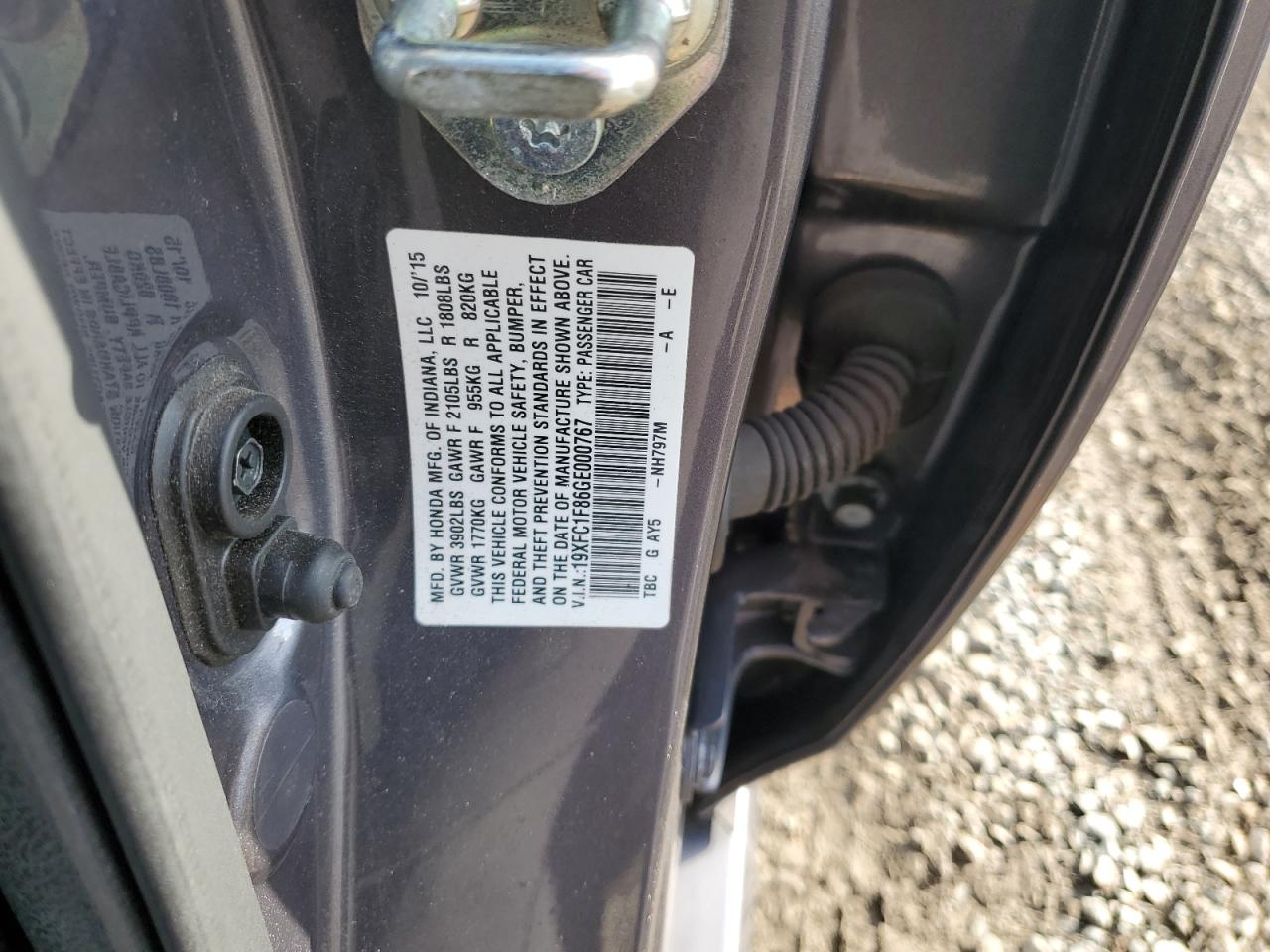 2016 Honda Civic VIN 19XFC1F86GE000767 Copart auction photo, front end damage thumbnail 12
