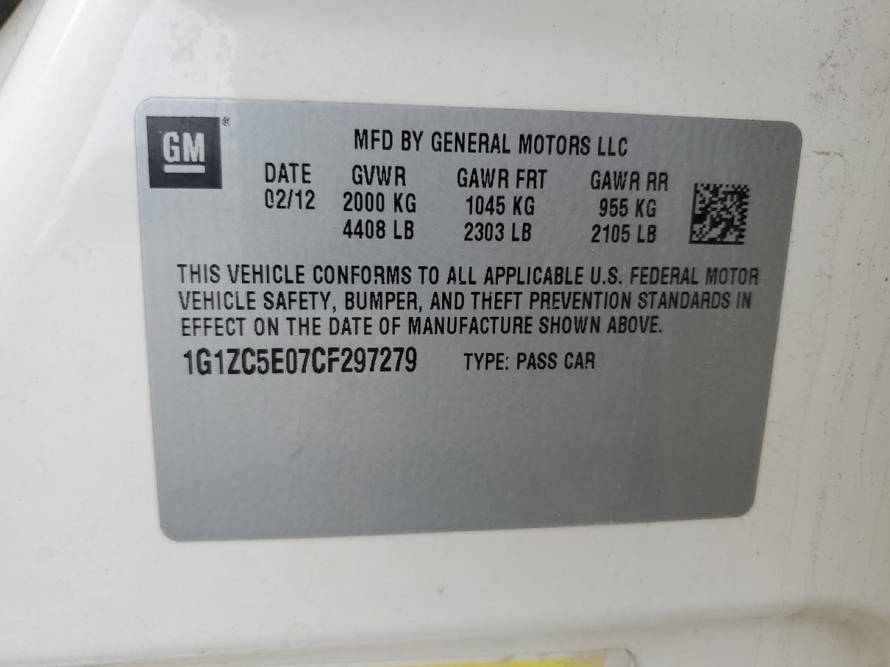 2012 Chevrolet Malibu VIN 1G1ZC5E07CF297279 Copart auction photo, front end / undercarriage damage thumbnail 12