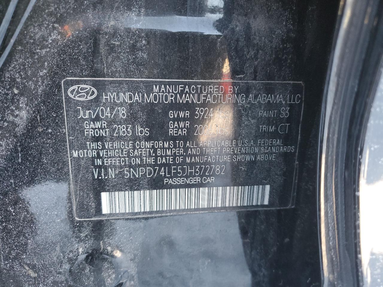 2018 Hyundai Elantra VIN 5NPD74LF5JH372782 Copart auction photo, rear end damage thumbnail 13