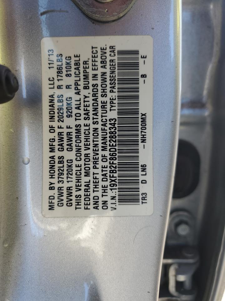 2013 Honda Civic VIN 19XFB2F86DE288343 Copart auction photo, front end / mechanical damage thumbnail 12