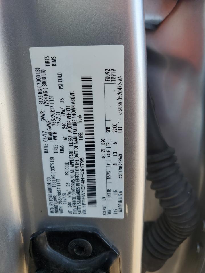 2017 Ford F-150 VIN 1FTEW1EF4HFC91795 Copart auction photo, front end / side damage thumbnail 13