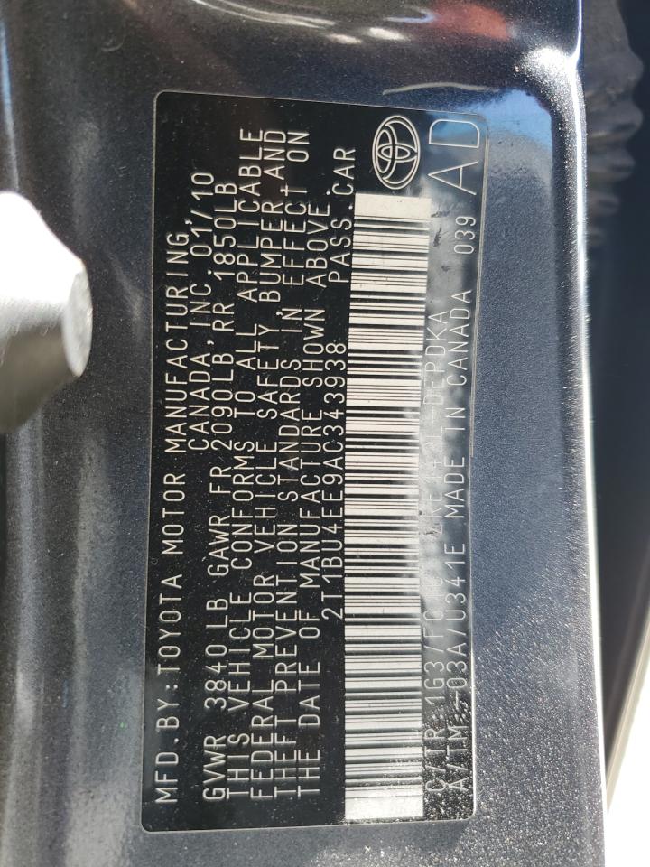2010 Toyota Corolla VIN 2T1BU4EE9AC343938 Copart auction photo, rear end / side damage thumbnail 12