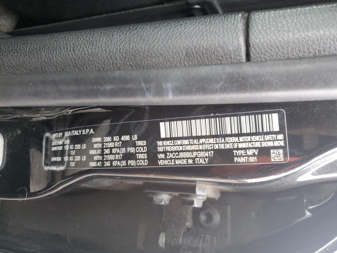 2018 Jeep Renegade VIN ZACCJBBB0JPG80417 Copart auction photo, front end damage thumbnail 15