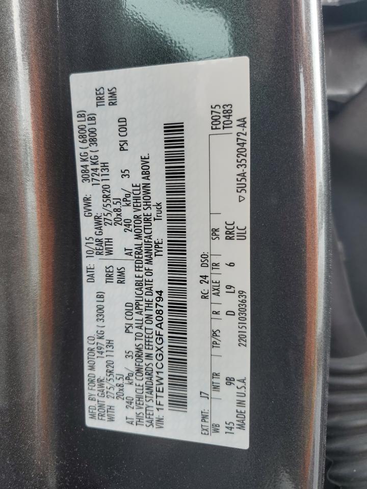 2016 Ford F-150 VIN 1FTEW1CGXGFA08794 Copart auction photo, undercarriage / minor dent/scratches damage thumbnail 12